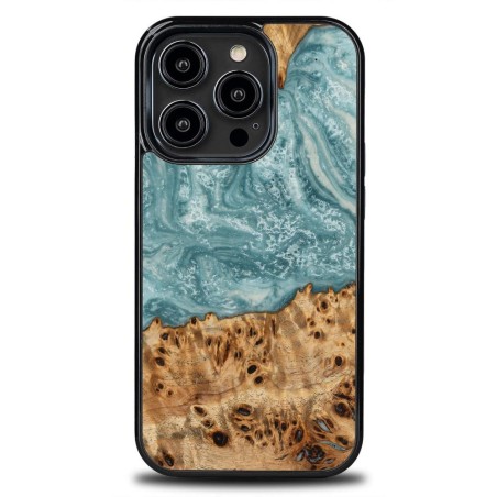 Medinis ir dervos dėklas skirtas iPhone 14 Pro Bewood Unique Uranus - mėlyna ir balta Medinis ir dervos dėklas skirtas iPhone 14 Pro Bewood Unique Uranus - mėlyna ir balta