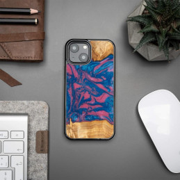 Medinis ir dervos dėklas, skirtas iPhone 13 Mini Bewood Unique Vegas - rožinė ir mėlyna