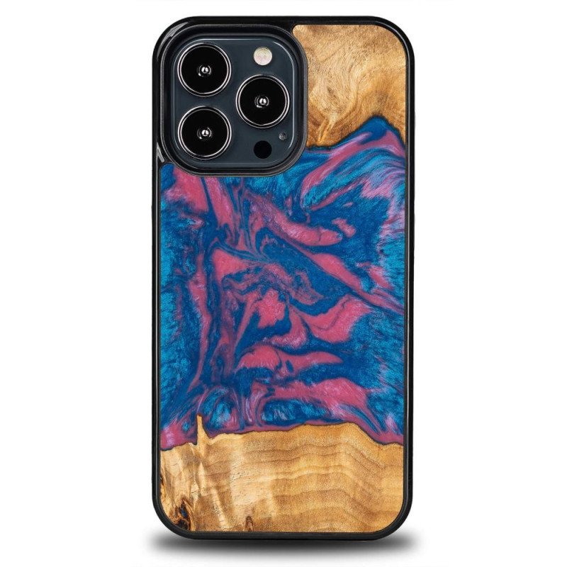 Medinis ir dervos dėklas skirtas iPhone 13 Pro Bewood Unique Vegas - rožinė ir mėlyna Medinis ir dervos dėklas skirtas iPhone 13 Pro Bewood Unique Vegas - rožinė ir mėlyna