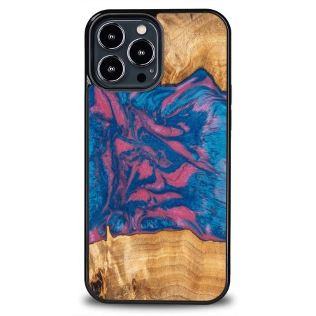 Medinis ir dervos dėklas skirtas iPhone 13 Pro Max Bewood Unique Vegas - rožinė ir mėlyna Medinis ir dervos dėklas skirtas iPhone 13 Pro Max Bewood Unique Vegas - rožinė ir mėlyna
