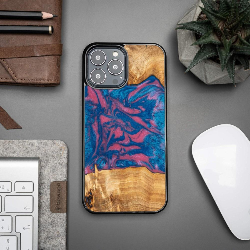 Medinis ir dervos dėklas skirtas iPhone 13 Pro Max Bewood Unique Vegas - rožinė ir mėlyna