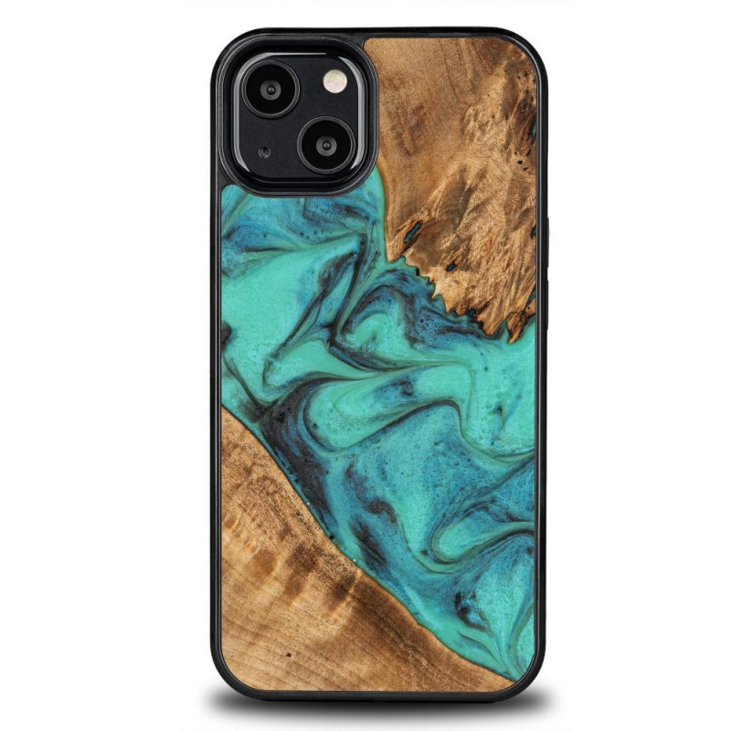 Medinis ir dervos dėklas iPhone 13 Bewood Unique Turquoise - turkis ir juodas Medinis ir dervos dėklas iPhone 13 Bewood Unique Turquoise - turkis ir juodas