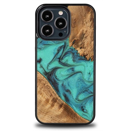 Medinis ir dervos dėklas skirtas iPhone 13 Pro Bewood Unique Turquoise - turkis ir juodas