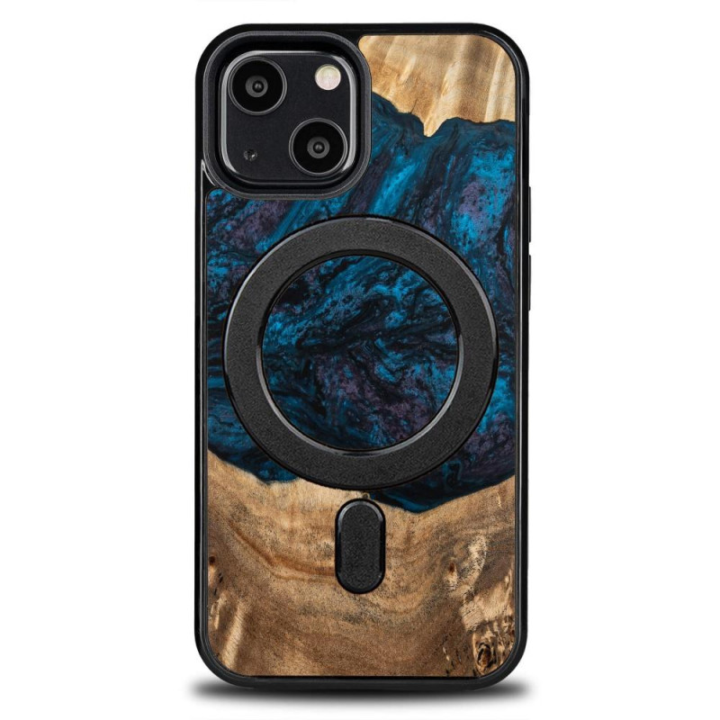 Medinis ir dervos dėklas skirtas iPhone 13 Mini MagSafe Bewood Unique Neptun - tamsiai mėlyna ir juoda