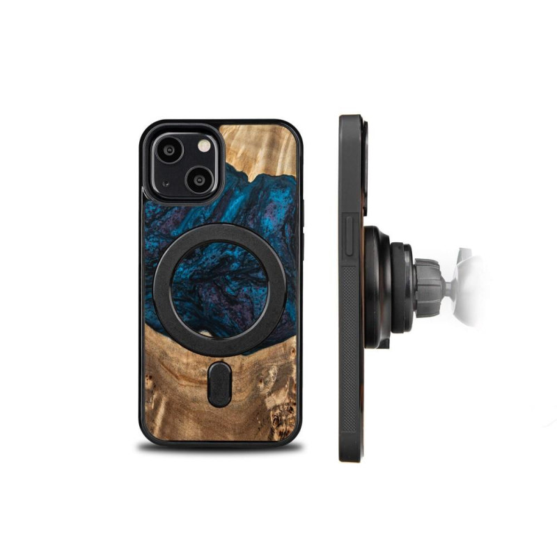 Medinis ir dervos dėklas skirtas iPhone 13 Mini MagSafe Bewood Unique Neptun - tamsiai mėlyna ir juoda