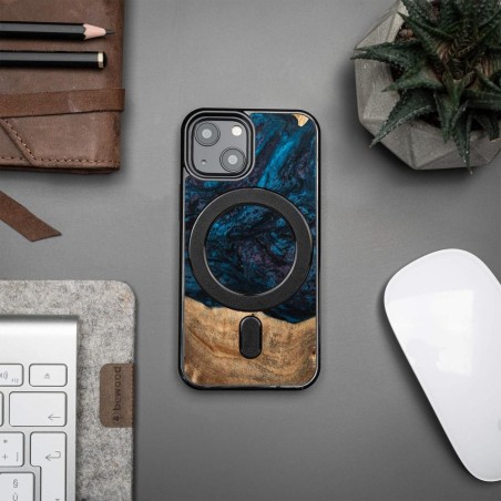 Medinis ir dervos dėklas skirtas iPhone 13 Mini MagSafe Bewood Unique Neptun - tamsiai mėlyna ir juoda Medinis ir dervos dėklas skirtas iPhone 13 Mini MagSafe Bewood Unique Neptun - tamsiai mėlyna ir juoda