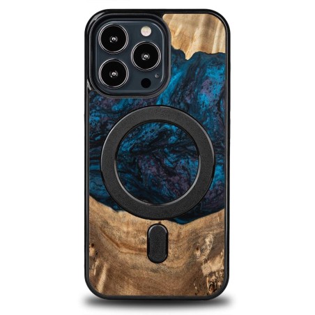 Medinis ir dervos dėklas skirtas iPhone 13 Pro MagSafe Bewood Unique Neptun - tamsiai mėlyna ir juoda