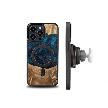 Medinis ir dervos dėklas skirtas iPhone 13 Pro MagSafe Bewood Unique Neptun - tamsiai mėlyna ir juoda