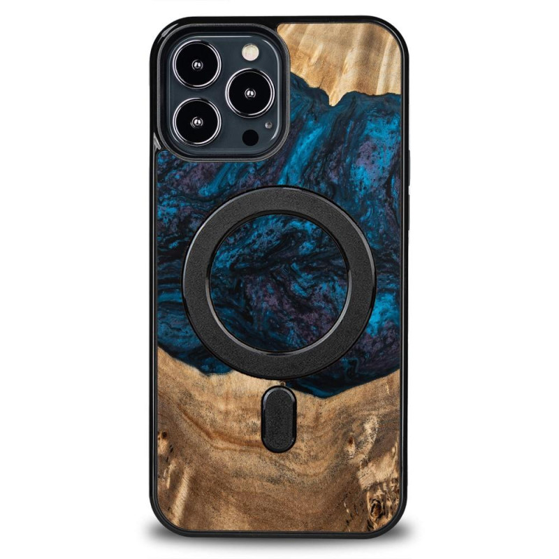 Medinis ir dervos dėklas skirtas iPhone 13 Pro Max MagSafe Bewood Unique Neptun - tamsiai mėlyna ir juoda