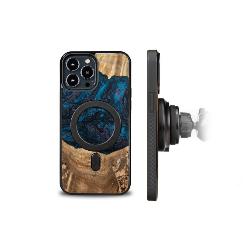 Medinis ir dervos dėklas skirtas iPhone 13 Pro Max MagSafe Bewood Unique Neptun - tamsiai mėlyna ir juoda