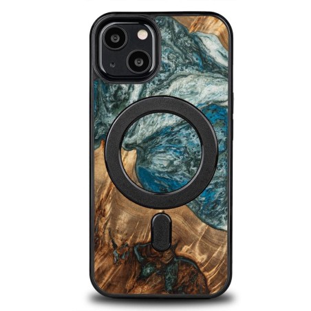 Medinis ir dervos dėklas iPhone 13 MagSafe Bewood Unique Planet Earth - mėlynai žalias Medinis ir dervos dėklas iPhone 13 MagSafe Bewood Unique Planet Earth - mėlynai žalias
