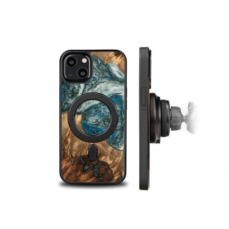 Medinis ir dervos dėklas iPhone 13 MagSafe Bewood Unique Planet Earth - mėlynai žalias Medinis ir dervos dėklas iPhone 13 MagSafe Bewood Unique Planet Earth - mėlynai žalias