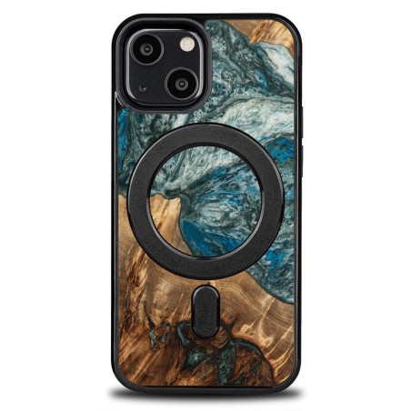Medinis ir dervos dėklas iPhone 13 Mini MagSafe Bewood Unique Planet Earth - mėlynai žalias Medinis ir dervos dėklas iPhone 13 Mini MagSafe Bewood Unique Planet Earth - mėlynai žalias