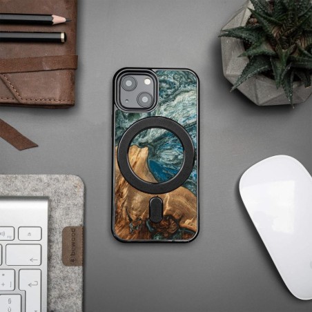 Medinis ir dervos dėklas iPhone 13 Mini MagSafe Bewood Unique Planet Earth - mėlynai žalias Medinis ir dervos dėklas iPhone 13 Mini MagSafe Bewood Unique Planet Earth - mėlynai žalias