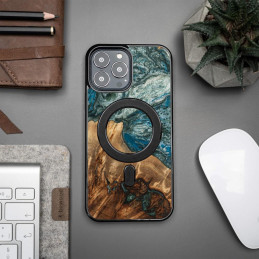 Medinis ir dervos dėklas iPhone 13 Pro Max MagSafe Bewood Unique Planet Earth - mėlynai žalias