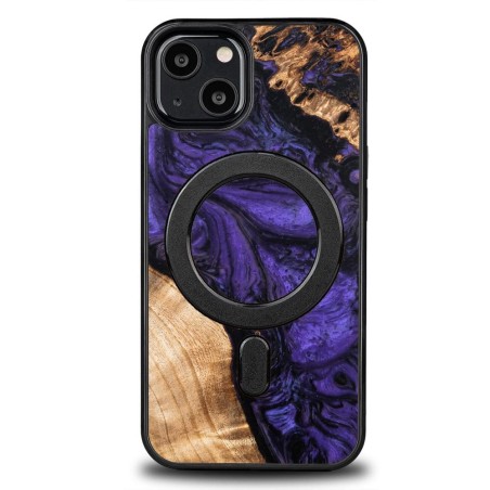 Medinis ir dervos dėklas skirtas iPhone 13 MagSafe Bewood Unique Violet - violetinė ir juoda Medinis ir dervos dėklas skirtas iPhone 13 MagSafe Bewood Unique Violet - violetinė ir juoda