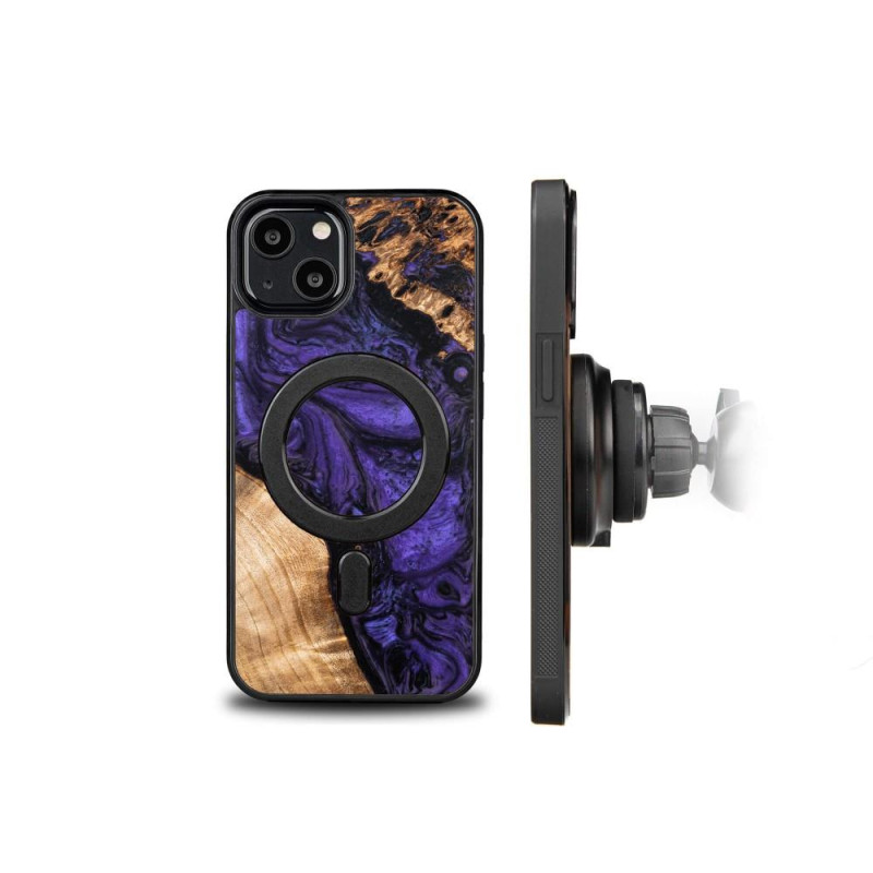 Medinis ir dervos dėklas skirtas iPhone 13 MagSafe Bewood Unique Violet - violetinė ir juoda