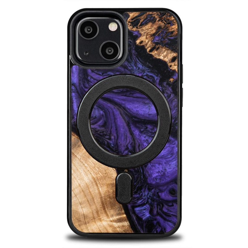 Medinis ir dervos dėklas skirtas iPhone 13 Mini MagSafe Bewood Unique Violet - violetinė ir juoda