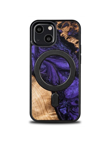 Medinis ir dervos dėklas skirtas iPhone 13 Mini MagSafe Bewood Unique Violet - violetinė ir juoda Medinis ir dervos dėklas skirtas iPhone 13 Mini MagSafe Bewood Unique Violet - violetinė ir juoda