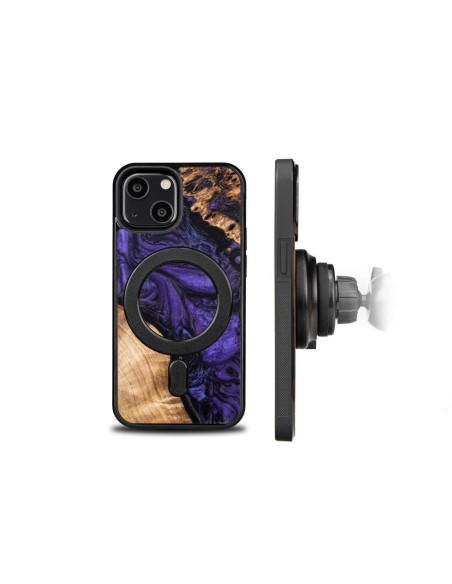 Medinis ir dervos dėklas skirtas iPhone 13 Mini MagSafe Bewood Unique Violet - violetinė ir juoda Medinis ir dervos dėklas skirtas iPhone 13 Mini MagSafe Bewood Unique Violet - violetinė ir juoda