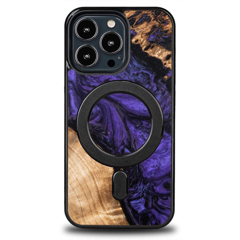 Medinis ir dervos dėklas skirtas iPhone 13 Pro MagSafe Bewood Unique Violet - violetinė ir juoda Medinis ir dervos dėklas skirtas iPhone 13 Pro MagSafe Bewood Unique Violet - violetinė ir juoda