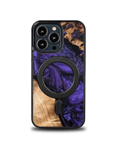 Medinis ir dervos dėklas skirtas iPhone 13 Pro MagSafe Bewood Unique Violet - violetinė ir juoda Medinis ir dervos dėklas skirtas iPhone 13 Pro MagSafe Bewood Unique Violet - violetinė ir juoda