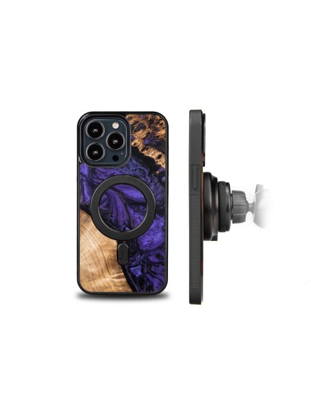 Medinis ir dervos dėklas skirtas iPhone 13 Pro MagSafe Bewood Unique Violet - violetinė ir juoda Medinis ir dervos dėklas skirtas iPhone 13 Pro MagSafe Bewood Unique Violet - violetinė ir juoda