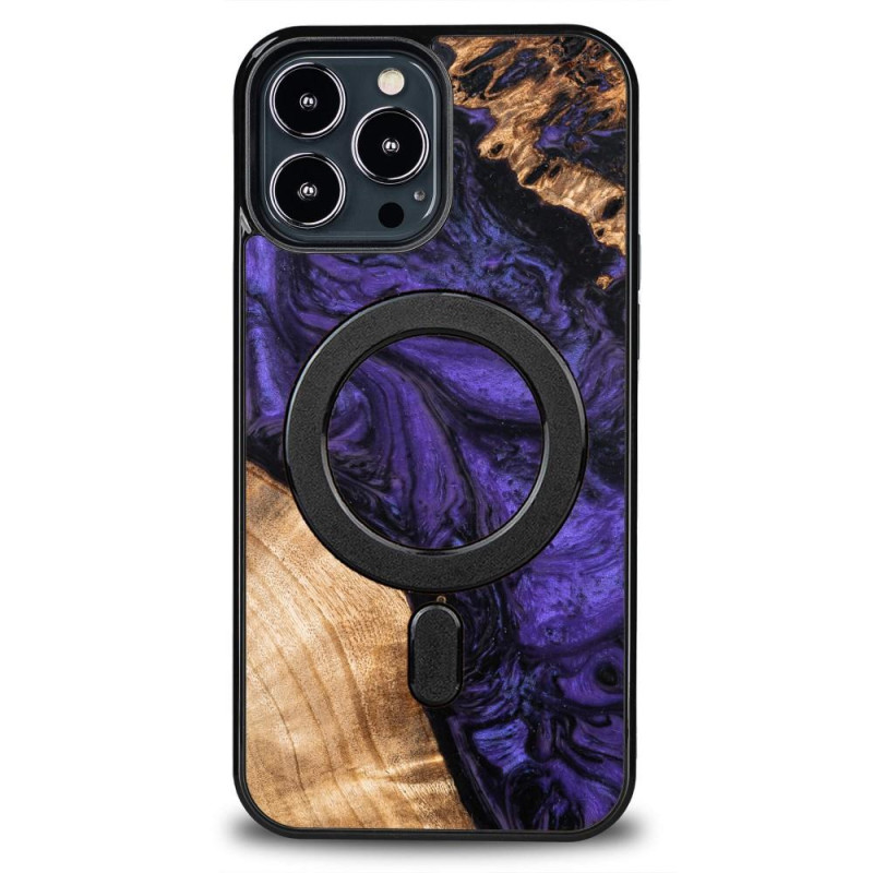 Medinis ir dervos dėklas, skirtas iPhone 13 Pro Max MagSafe Bewood Unique Violet - violetinė ir juoda
