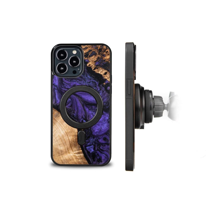 Medinis ir dervos dėklas, skirtas iPhone 13 Pro Max MagSafe Bewood Unique Violet - violetinė ir juoda