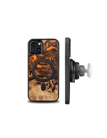 Medinis ir dervos dėklas iPhone 13 MagSafe Bewood Unique Orange - oranžinė ir juoda