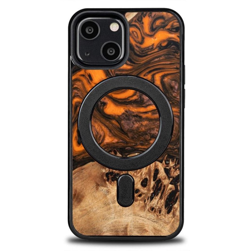 Medinis ir dervos dėklas iPhone 13 Mini MagSafe Bewood Unique Orange - oranžinė ir juoda Medinis ir dervos dėklas iPhone 13 Mini MagSafe Bewood Unique Orange - oranžinė ir juoda