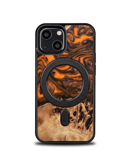 Medinis ir dervos dėklas iPhone 13 Mini MagSafe Bewood Unique Orange - oranžinė ir juoda Medinis ir dervos dėklas iPhone 13 Mini MagSafe Bewood Unique Orange - oranžinė ir juoda
