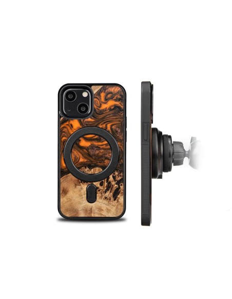 Medinis ir dervos dėklas iPhone 13 Mini MagSafe Bewood Unique Orange - oranžinė ir juoda Medinis ir dervos dėklas iPhone 13 Mini MagSafe Bewood Unique Orange - oranžinė ir juoda