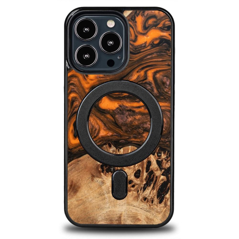 Medinis ir dervos dėklas iPhone 13 Pro MagSafe Bewood Unique Orange - oranžinė ir juoda Medinis ir dervos dėklas iPhone 13 Pro MagSafe Bewood Unique Orange - oranžinė ir juoda