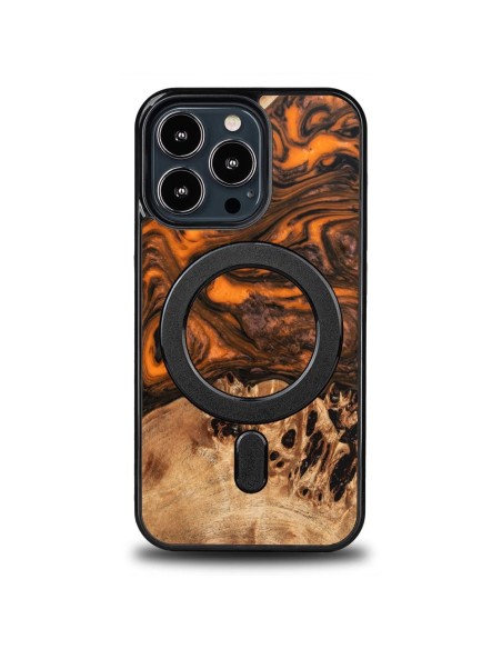Medinis ir dervos dėklas iPhone 13 Pro MagSafe Bewood Unique Orange - oranžinė ir juoda Medinis ir dervos dėklas iPhone 13 Pro MagSafe Bewood Unique Orange - oranžinė ir juoda