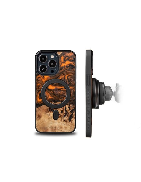 Medinis ir dervos dėklas iPhone 13 Pro MagSafe Bewood Unique Orange - oranžinė ir juoda Medinis ir dervos dėklas iPhone 13 Pro MagSafe Bewood Unique Orange - oranžinė ir juoda