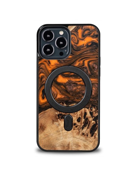 Medinis ir dervos dėklas, skirtas iPhone 13 Pro Max MagSafe Bewood Unique Orange - oranžinė ir juoda Medinis ir dervos dėklas, skirtas iPhone 13 Pro Max MagSafe Bewood Unique Orange - oranžinė ir juoda