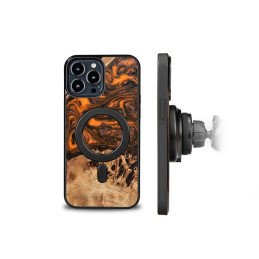 Medinis ir dervos dėklas, skirtas iPhone 13 Pro Max MagSafe Bewood Unique Orange - oranžinė ir juoda