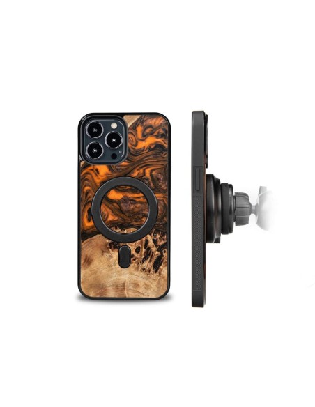 Medinis ir dervos dėklas, skirtas iPhone 13 Pro Max MagSafe Bewood Unique Orange - oranžinė ir juoda Medinis ir dervos dėklas, skirtas iPhone 13 Pro Max MagSafe Bewood Unique Orange - oranžinė ir juoda