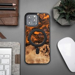 Medinis ir dervos dėklas, skirtas iPhone 13 Pro Max MagSafe Bewood Unique Orange - oranžinė ir juoda
