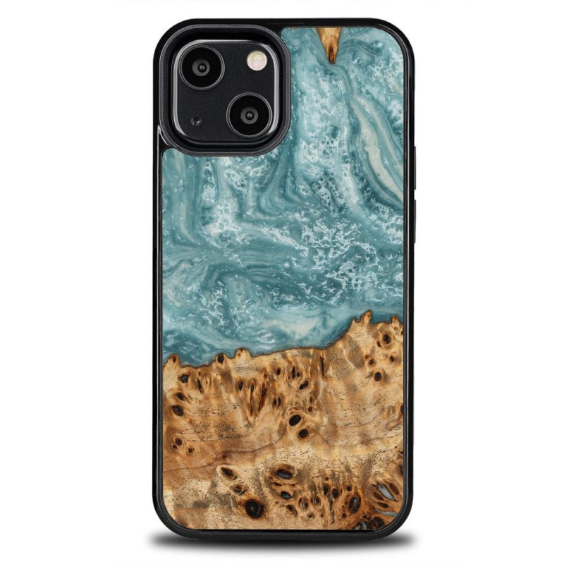 Medinis ir dervos dėklas iPhone 13 Mini Bewood Unique Uranus - mėlynos ir baltos spalvos