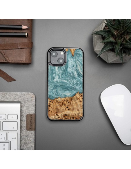 Medinis ir dervos dėklas iPhone 13 Mini Bewood Unique Uranus - mėlynos ir baltos spalvos Medinis ir dervos dėklas iPhone 13 Mini Bewood Unique Uranus - mėlynos ir baltos spalvos