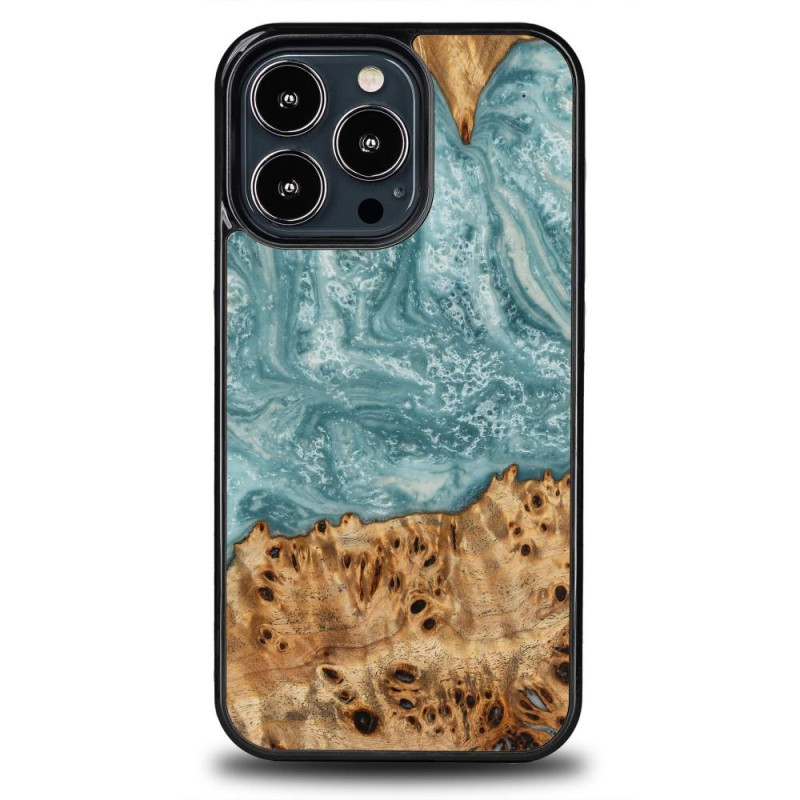 Medinis ir dervos dėklas skirtas iPhone 13 Pro Bewood Unique Uranus - mėlyna ir balta