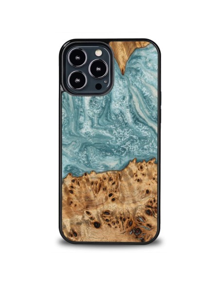Medinis ir dervos dėklas skirtas iPhone 13 Pro Max Bewood Unique Uranus - mėlyna ir balta Medinis ir dervos dėklas skirtas iPhone 13 Pro Max Bewood Unique Uranus - mėlyna ir balta