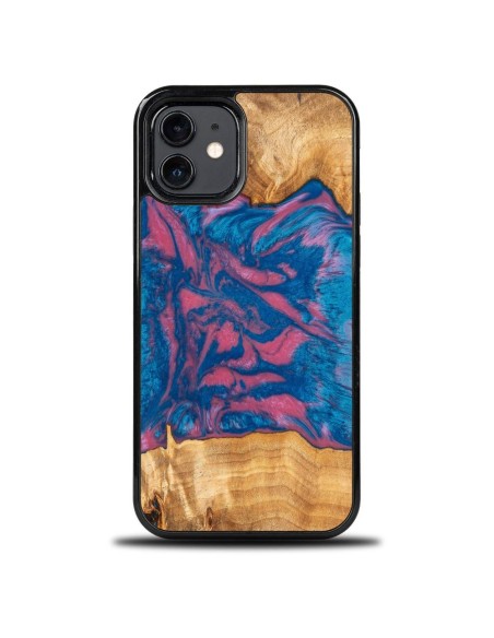 Medinis ir dervos dėklas, skirtas iPhone 12/ 12 Pro Bewood Unique Vegas - rožinė ir mėlyna Medinis ir dervos dėklas, skirtas iPhone 12/ 12 Pro Bewood Unique Vegas - rožinė ir mėlyna