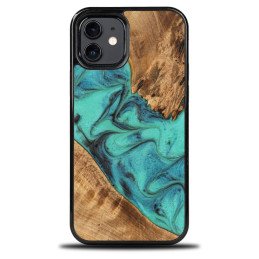 Medinis ir dervos dėklas iPhone 12/ 12 Pro Bewood Unique Turquoise - turkis ir juodas