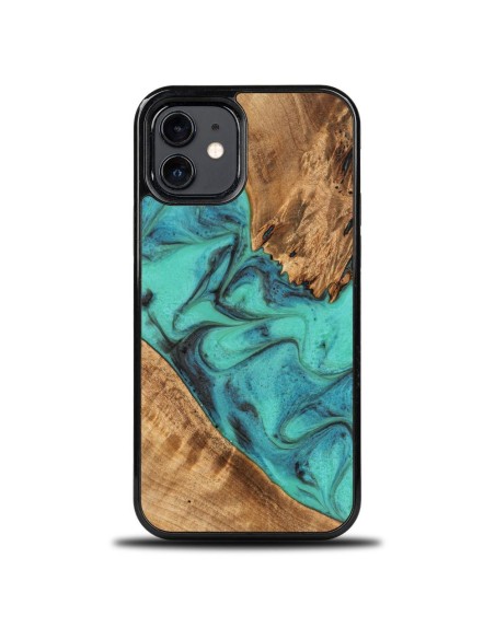 Medinis ir dervos dėklas iPhone 12/ 12 Pro Bewood Unique Turquoise - turkis ir juodas