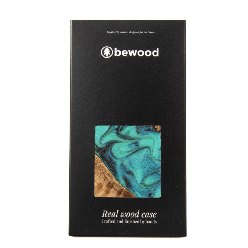 Medinis ir dervos dėklas iPhone 12/ 12 Pro Bewood Unique Turquoise - turkis ir juodas