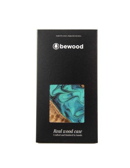 Medinis ir dervos dėklas iPhone 12/ 12 Pro Bewood Unique Turquoise - turkis ir juodas