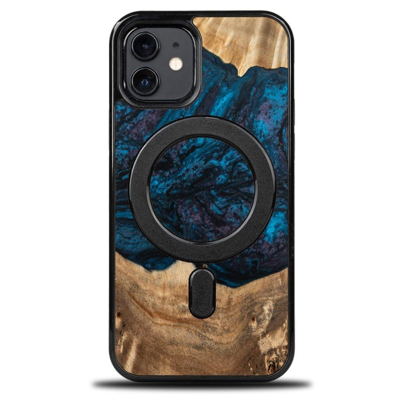 Medinis ir dervos dėklas skirtas iPhone 12/ 12 Pro MagSafe Bewood Unique Neptun - tamsiai mėlyna ir juoda